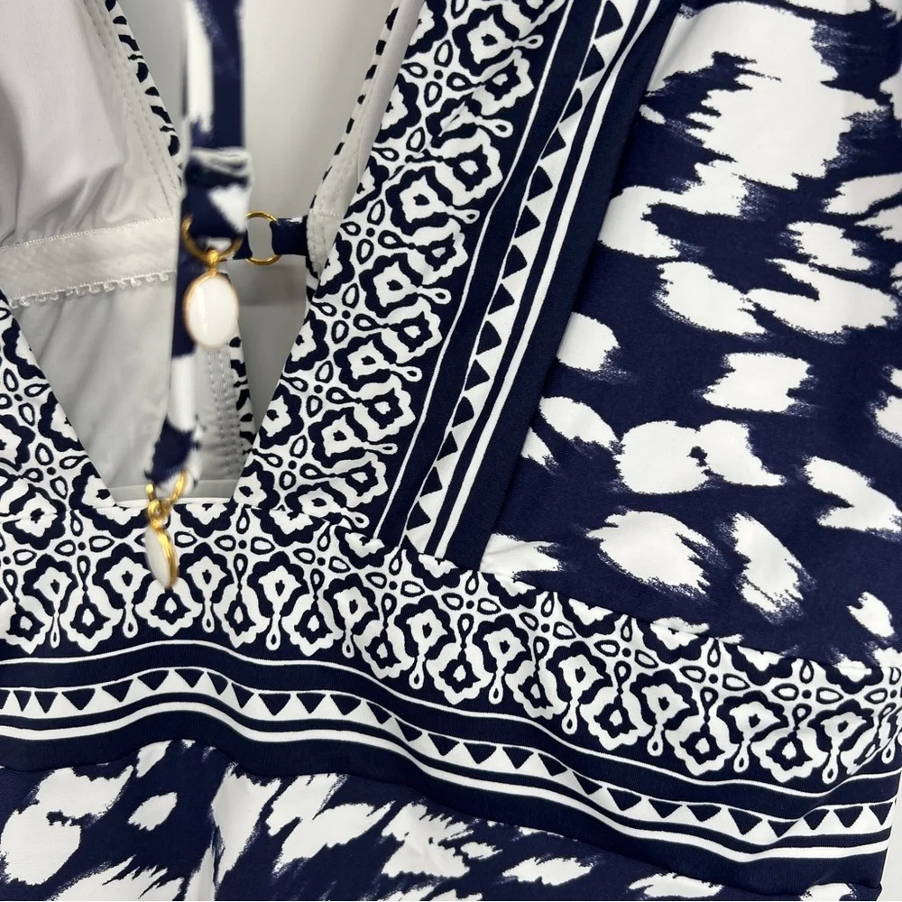 La Blanca Woman's Changing Tides Plunge One Piece Swimsuit in Indigo Blue New - Picture 7 of 14